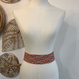 Vintage Braided Tassel Tie Belt Multicolor Woven Boho Hippie Statement S-2XL